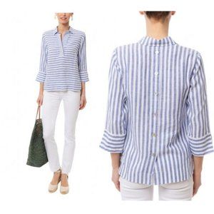 HINSON WU Aileen Indigo and White Striped Button Back Linen Shirt